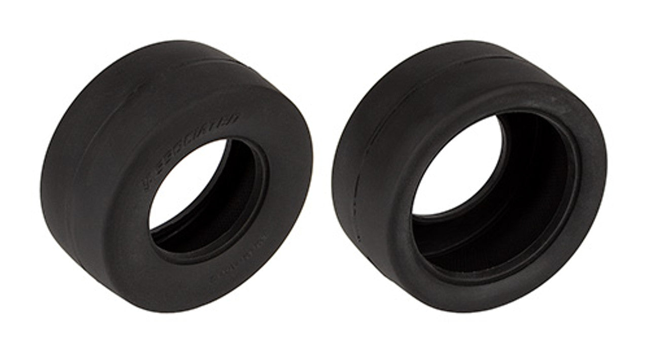 two slick drag tires designed for use on rc drag cars
