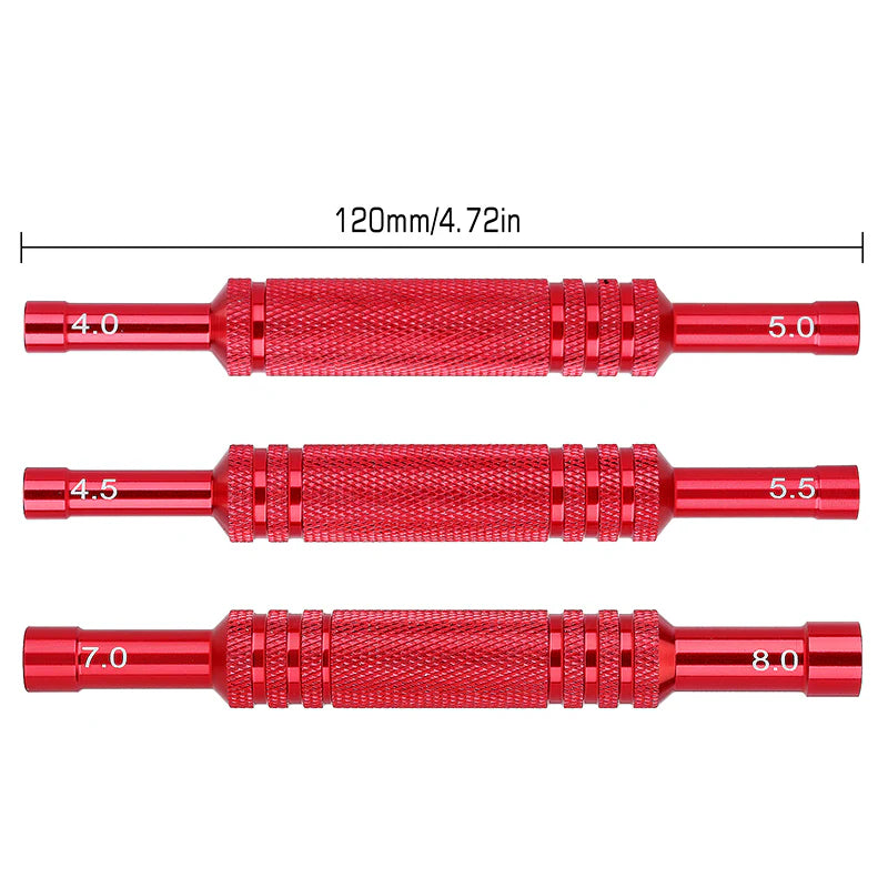 INJORA 3pcs 4.0 5.0 4.5 5.5 7.0 8.0mm Double Head Hex Nut Socket Wrench RC Tools