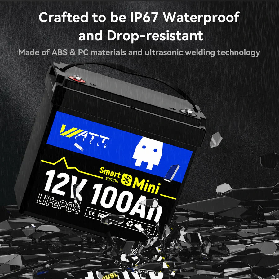 WattCycle 12V 100Ah Mini LiFePO4 Battery with Bluetooth