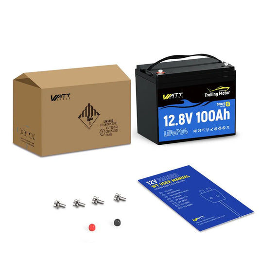 WattCycle 12V 100Ah Group 24 LiFePO4 Battery with Bluetooth for Trolling Motors