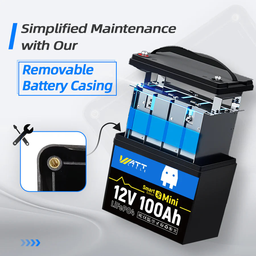 WattCycle 12V 100Ah Mini LiFePO4 Battery with Bluetooth