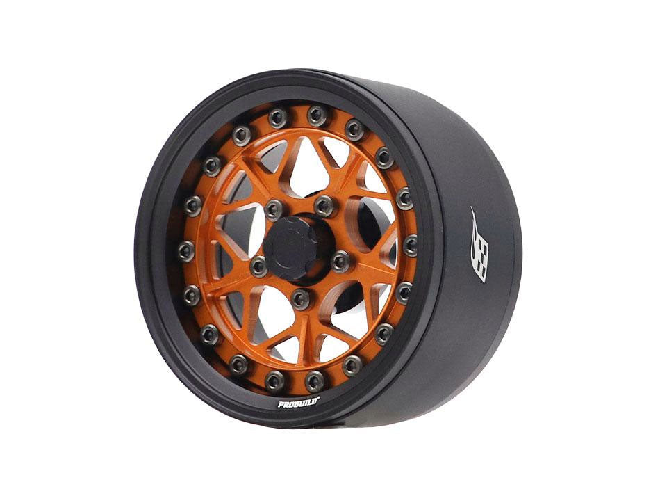 Boom Racing ProBuild™ 1.9" LGB Adjustable Offset Aluminum Beadlock Wheels (2) Matte Black/Orange