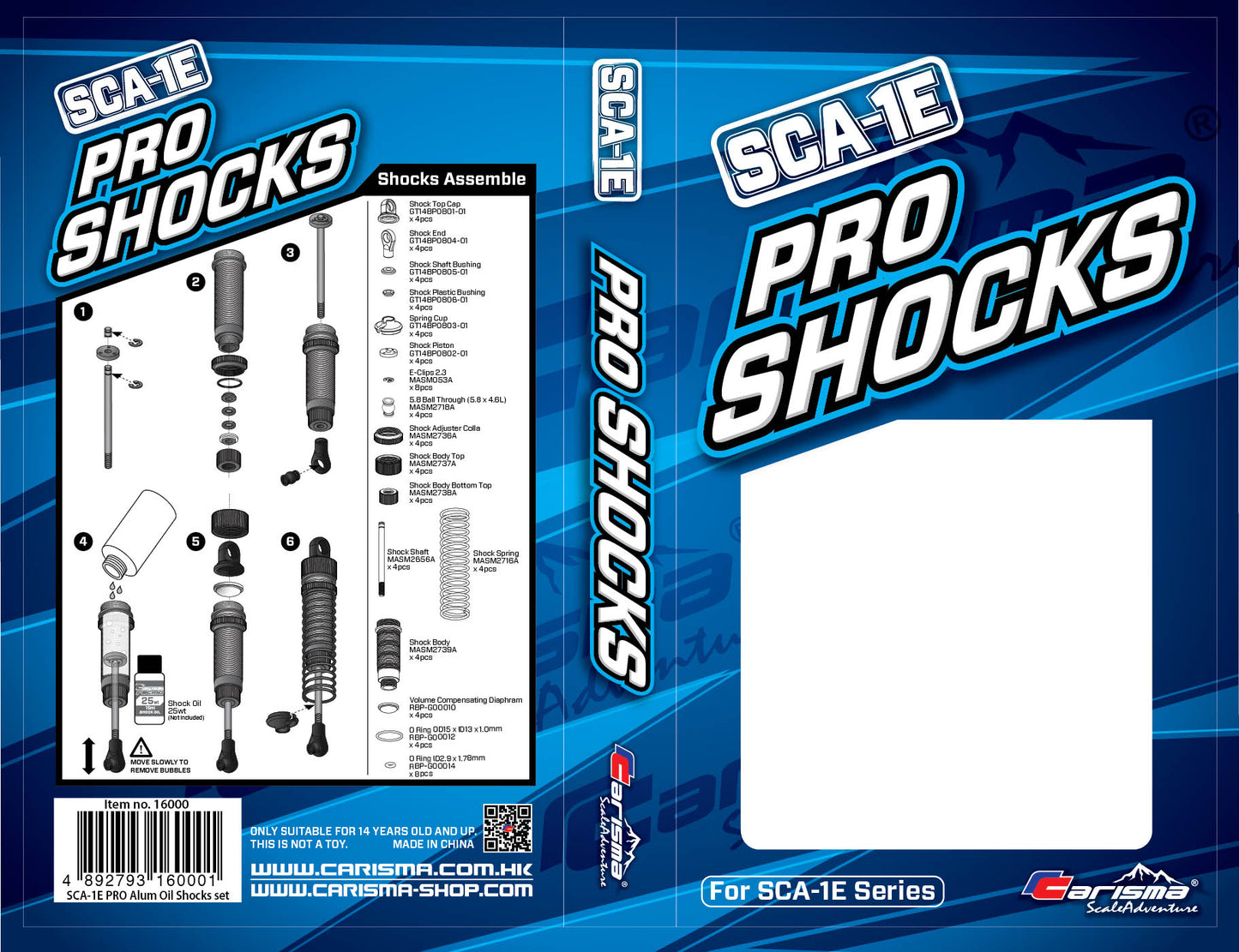 SCA-1E Pro Aluminum Oil Shocks, Unassembled (4pcs)