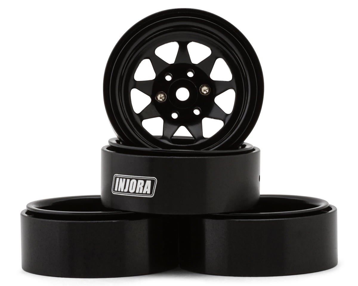 Injora 1.3" Stamped Steel Micro Rock Crawler Beadlock Wheels (23.5g ea) (Black)