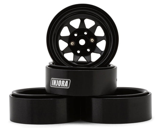 Injora 1.3" Stamped Steel Micro Rock Crawler Beadlock Wheels (23.5g ea) (Black)