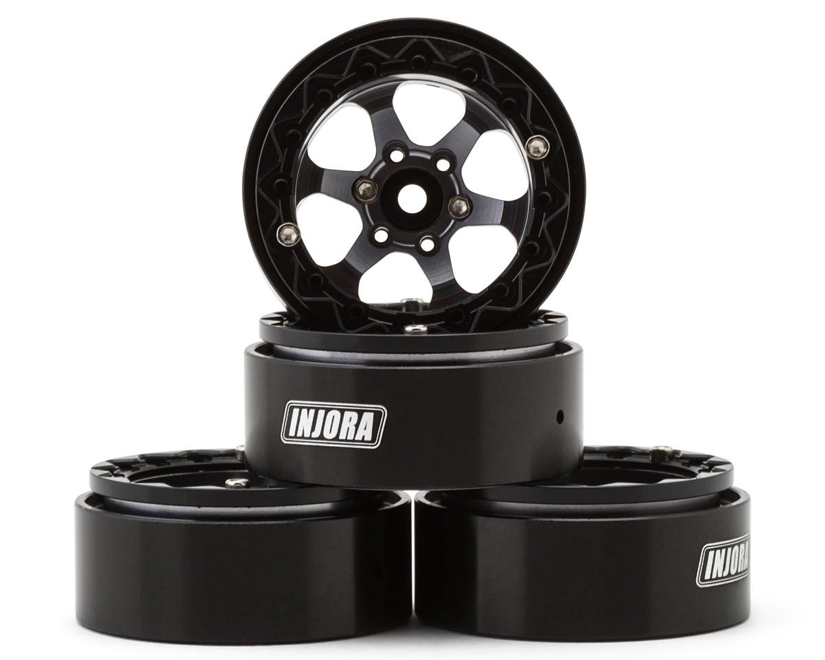 Injora 1.3" 6-Slot Aluminum Micro Crawler Beadlock Wheels (23g ea) (Grey/Black) (4)