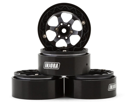 Injora 1.3" 6-Slot Aluminum Micro Crawler Beadlock Wheels (23g ea) (Grey/Black) (4)