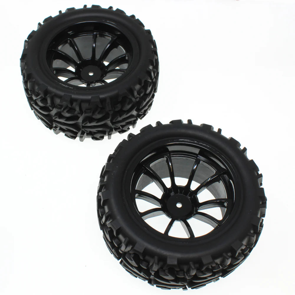 Pre-Mounted 1/10th Truck Tires & 10 Spoke Wheels (Black) (1pr): RER14590