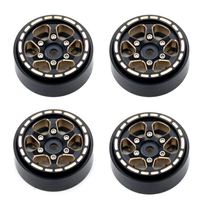 Power Hobby: PHBSCX24110 1.0" Black Brass Beadlock Crawler Wheels, for 1/24 Axial SCX24