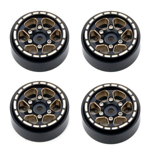 Power Hobby: PHBSCX24110  1.0" Black Brass Beadlock Crawler Wheels, for 1/24 Axial SCX24