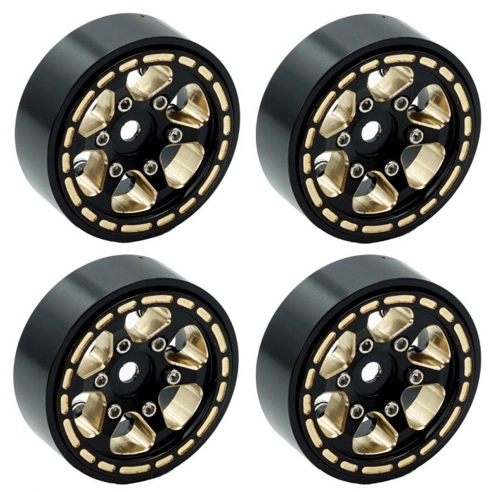 Power Hobby: PHBSCX24110 1.0" Black Brass Beadlock Crawler Wheels, for 1/24 Axial SCX24