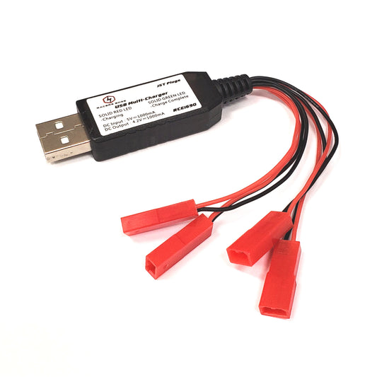 USB Multi-Charger for Charging Up To 4 1S Lipo Batteries at Once, JST Connector