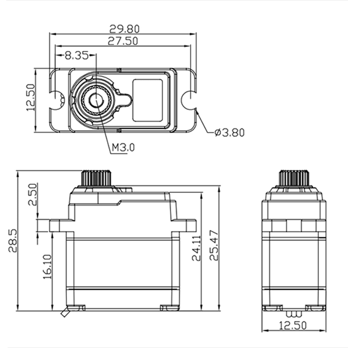 Mini HV DC Waterproof Servo, .10sec / 38.9oz @ 7.4V SRT