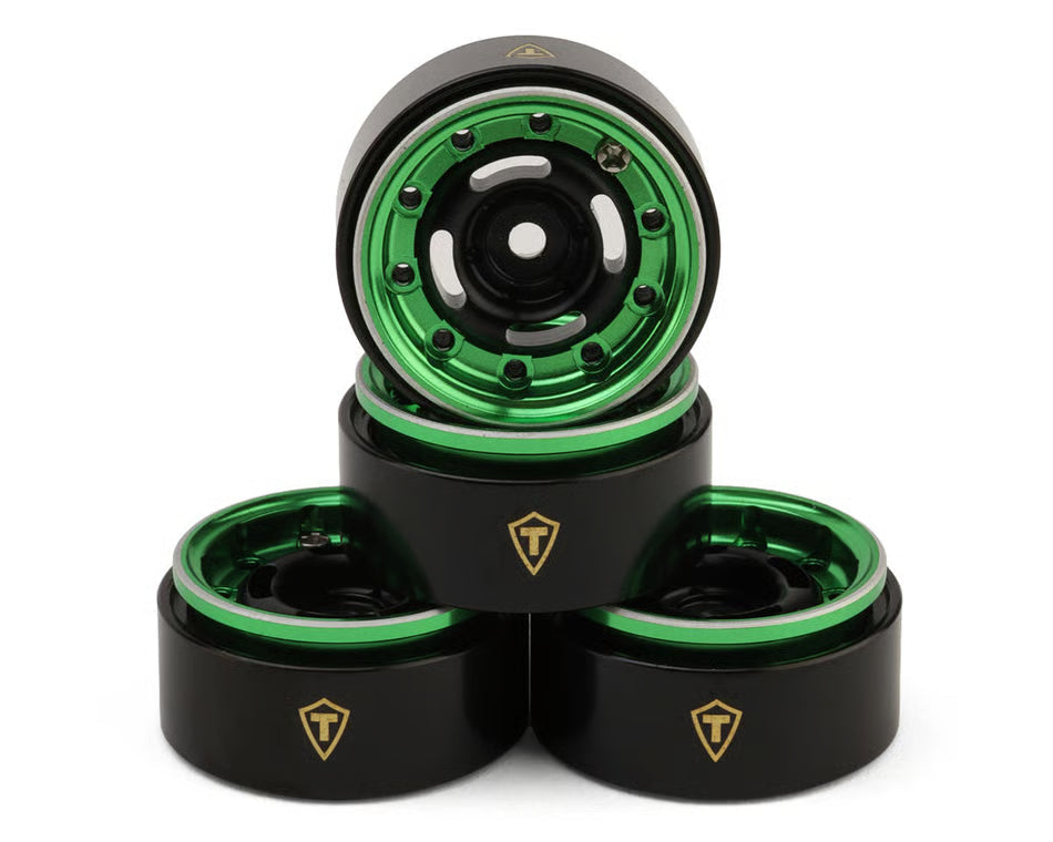 Treal Hobby Type-F 0.7" Aluminum Micro Crawler Beadlock Wheels (Green) (4) (9.5g ea) w/Brass Rings Treal