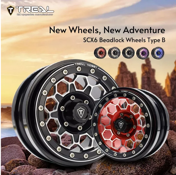 TREAL SCX6 Wheels 2.9'' Beadlock Wheels (2) CNC Machined SCX6 Upgrades Parts for Axial SCX6 -Type B - Titanium