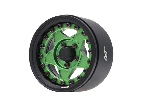 Boom Racing ProBuild™ 1.9" RTS Adjustable Offset Aluminum Beadlock Wheels (2) Matte Black/Matte Green