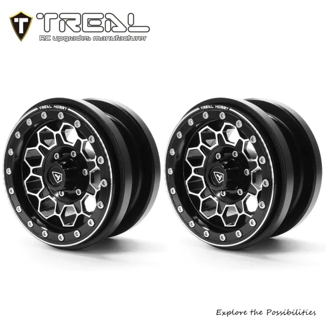 TREAL SCX6 Wheels 2.9'' Beadlock Wheels (2) CNC Machined SCX6 Upgrades Parts for Axial SCX6 -Type B - Titanium