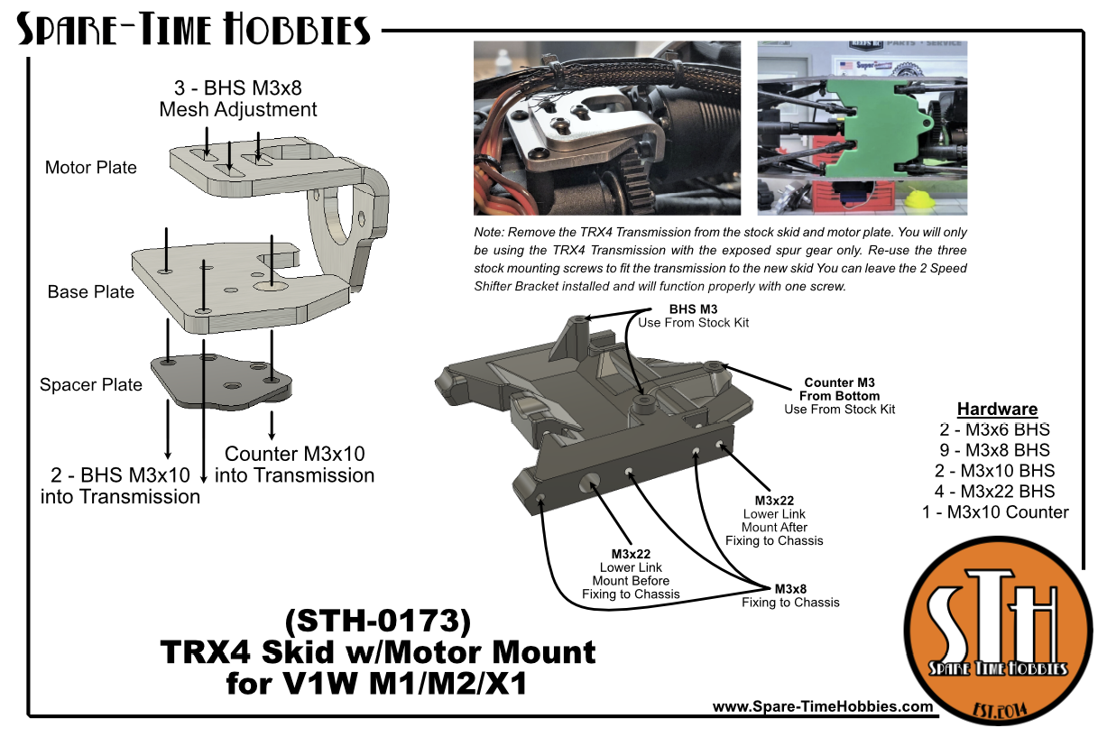 TRX4 Trans: Skid for V1W M1/M2/X1/Z-Pro/38C