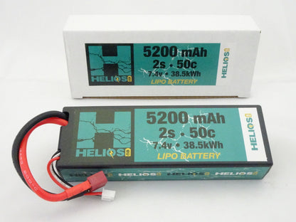 one 2s 5200mah Lipo Battery Deans in front of its package 