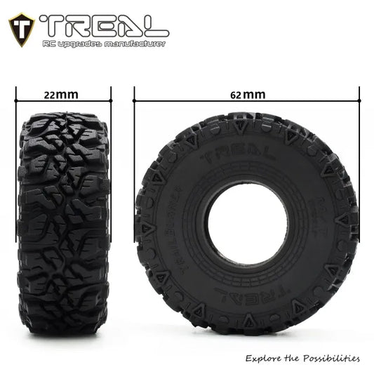 TREAL 1.0 Tires Soft Sticky RC Crawler Tires TrailBurner 62mm (4P) for 1/24 1/18 SCX24 AX24 FCX24 TRX4M