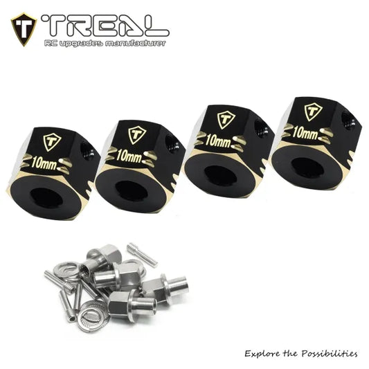 TREAL Brass 12mm Wheel Hex Adapters Extended(4pcs) for 1/10 RC Crawler Axial SCX10 PRO SCX10 III, SCX10 II ,Capra (Height:10mm)