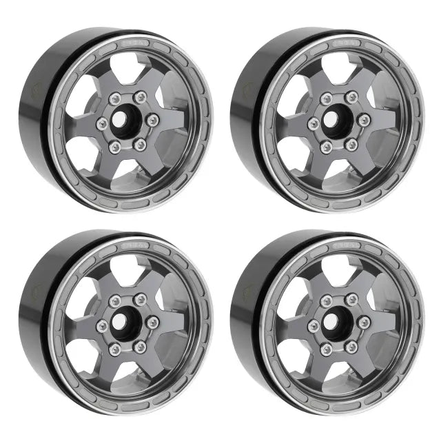 TREAL 1.9" Aluminum Beadlock Wheels (4) Scale-Look Concave Six Spoke Rim Crawler Wheels for 1/10 RC Trucks-Type H