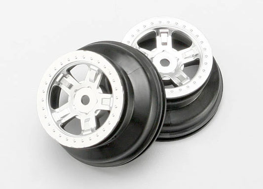 TRAXXAS 7072 Wheels, SCT satin chrome, beadlock style, dual profile (1.8'' inner, 1.4'' outer) (2)