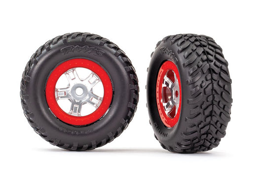 1/16 Satin Chrome & Red SCT Wheels w/ Tires (2)