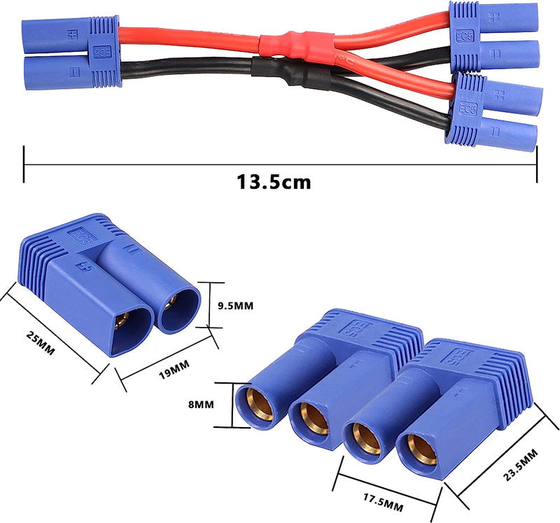 Helios RC: EC5 1 MALE CONNECTOR TO 2 FEMALE CONNECTORS CABLE EC5 PARALLEL PLUG CONNECTOR CABLE 12AWG ADAPTER