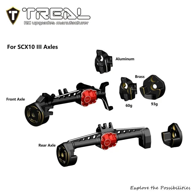 Treal Brass Front Inner Portal Steering Knuckles 60g for Axial Capra UTB/SCX10 III Black-Type B