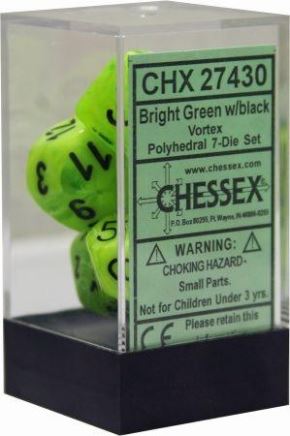 Chessex: Vortex Bright Green/Black 7-Die Set SHD
