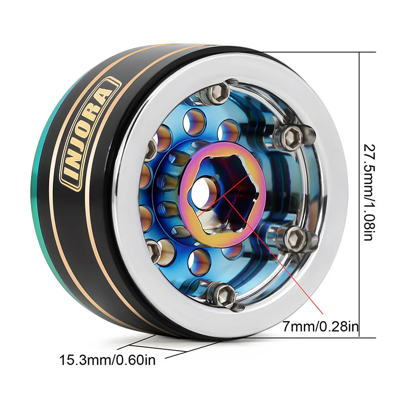 INJORA 1.0" 39g/pcs Brass Beadlock Wheels Negative Offset 2.65mm for 1/24 1/18 RC Crawlers (W1008RW)