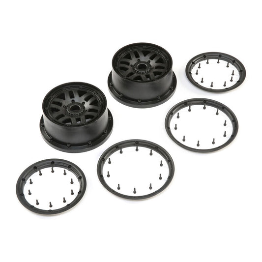 1/5 Front/Rear 4.75 Wheel and Beadlock Set, 24mm Hex, Black (2): 5ive-T 2.0 Item No. LOS45025