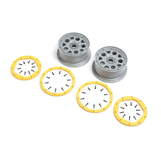Wheels, Silver, Yellow Beadlock (2): DBXL 2.0 Item No. LOS45036