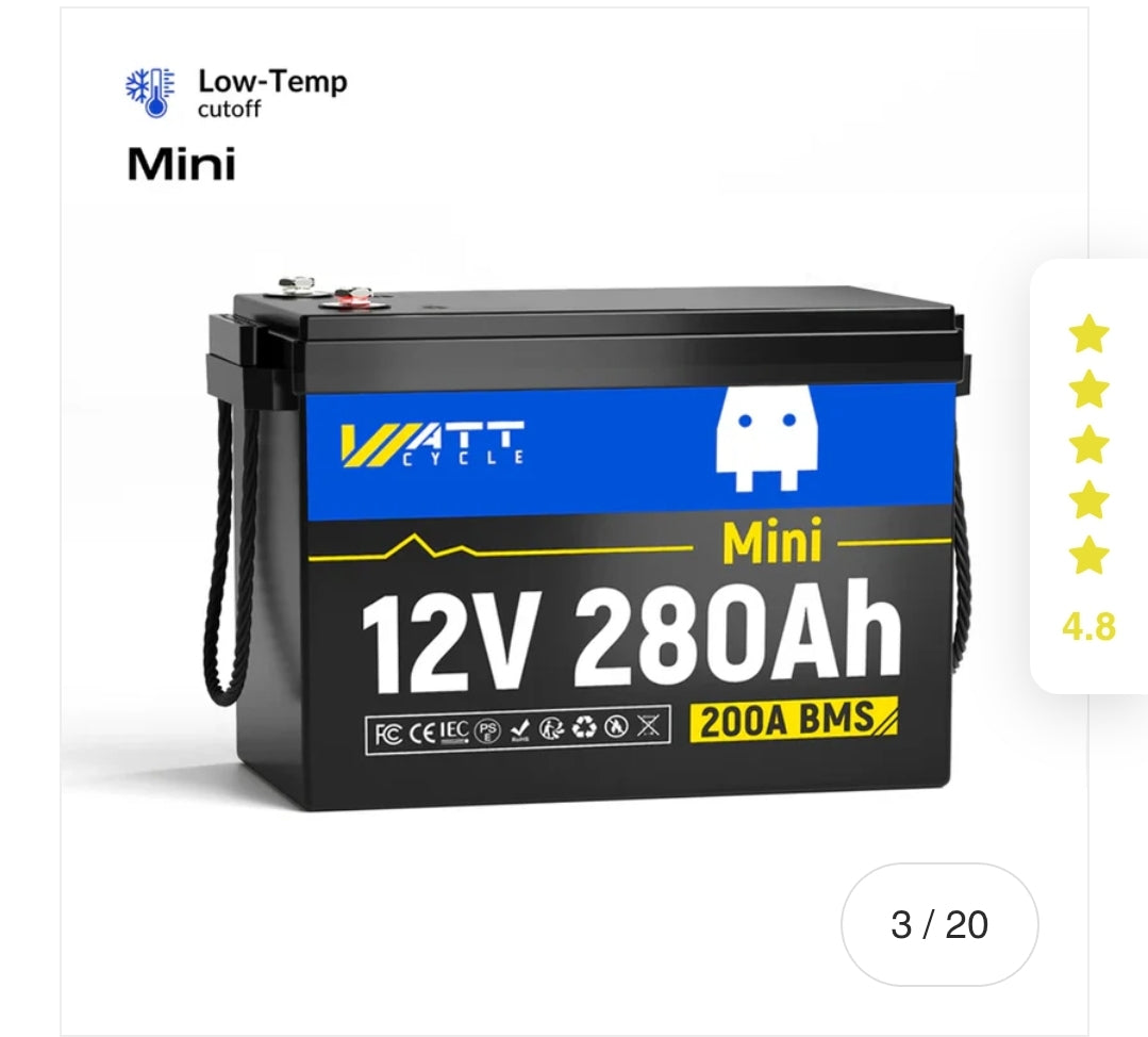 WattCycle 12V 280Ah Mini LiFePO4 Battery