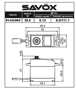 SAVSV0220MGP  High Voltage Standard Digital Servo 0.13sec / 111.1oz @ 7.4V