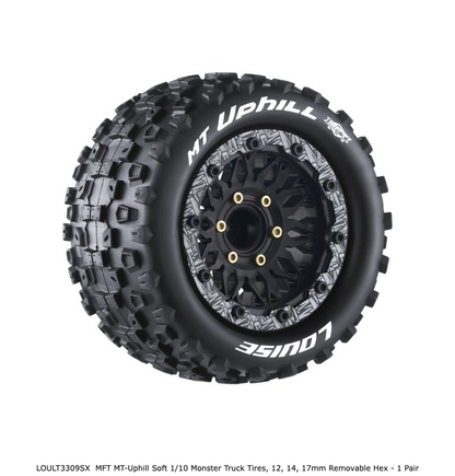 MFT MT-Uphill Soft 1/10 Monster Truck Tires, 12, 14, 17mm Removable Hex - 1 Pair
