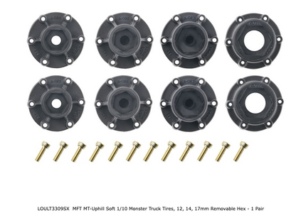 MFT MT-Uphill Soft 1/10 Monster Truck Tires, 12, 14, 17mm Removable Hex - 1 Pair