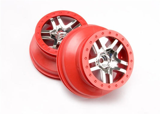 Traxxas SCT Split-Spoke Satin Chrome Red Beadlock Wheels, dual profile (2.2'' outer 3.0'' inner) (Slash 2WD front), 5876A