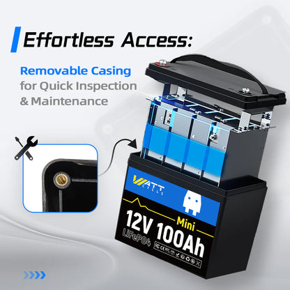 WattCycle 12V 100Ah Mini LiFePO4 Battery with Bluetooth