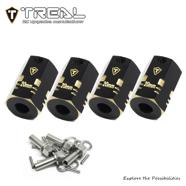 TREAL Brass 12mm Wheel Hex Adapters Extended(4pcs) for 1/10 RC Crawler Axial SCX10 PRO SCX10 III, SCX10 II ,Capra (Height:20mm)