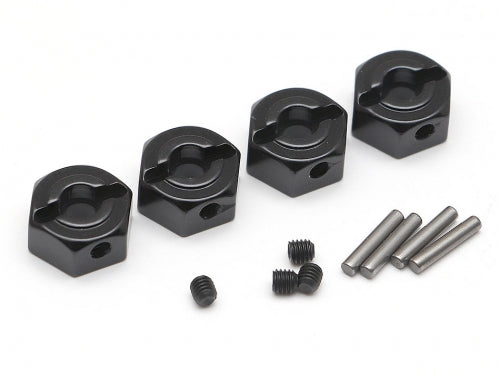 Boom Racing 12mm Aluminum Wheel Hex (5mm Wide) Adaptor w/ Steel Pin & Set Screw (4) Black