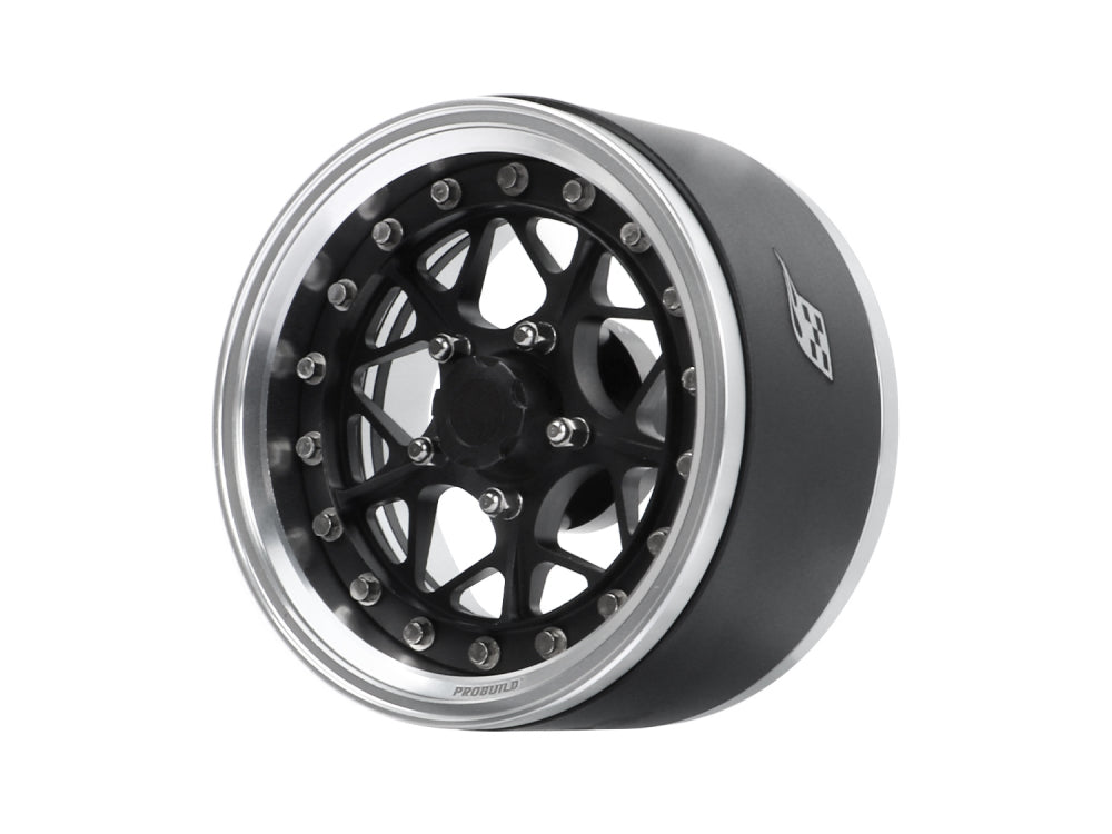 Boom Racing ProBuild™ 1.9" LGB Adjustable Offset Aluminum Beadlock Wheels (2) Platinum//Matte Black