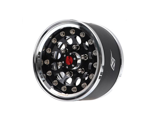 Boom Racing ProBuild™ 1.55" R12 6-Lug Adjustable Offset Aluminum Beadlock Wheels w/ Locking Hub Center Cap (2) Chrome/Black