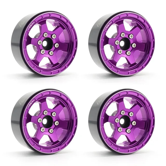 TREAL 1.9" Aluminum Beadlock Wheels (4) Scale-Look Concave Six Spoke Rim Crawler Wheels for 1/10 RC Trucks-Type H