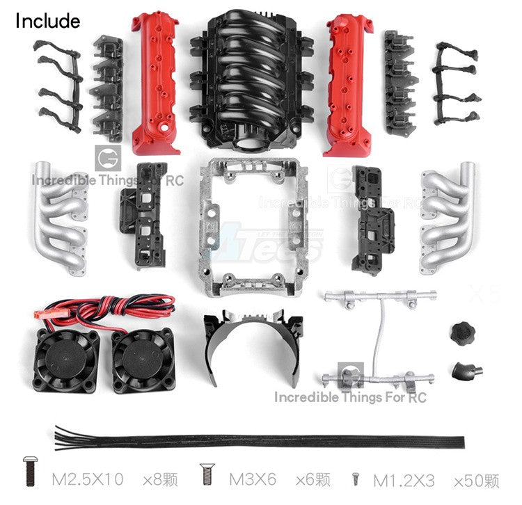 GRC LS7 Simulated V8 Engine/ Motor Heat Sink Cooling Fan For Crawler 36mm Motor Red
