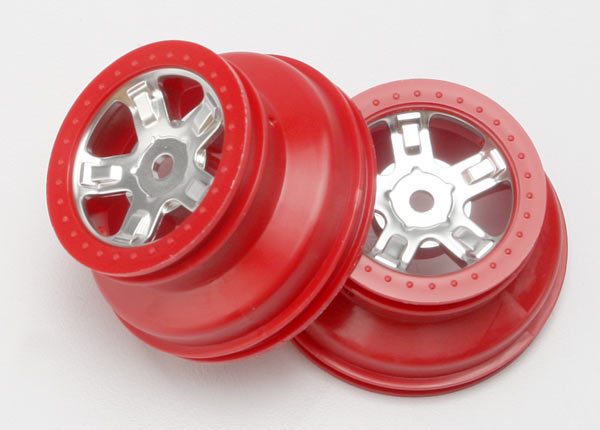 1/16 Satin Chrome & Red SCT Wheels (2)