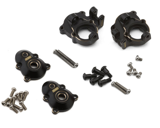 Injora Redcat Ascent-18 Brass Portal Covers & Steering Knuckles Set (Black) (72g Total Weight) (Apex/Scout II Brushless)