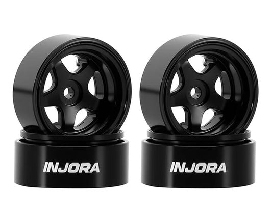 Injora Axial SCX30 D18 0.7" 5-Spoke Aluminum Micro Rock Crawler Beadlock Wheels (Black) (4) (3.4g ea) INJORA