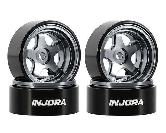 Injora Axial SCX30 D18 0.7" 5-Spoke Aluminum Micro Rock Crawler Beadlock Wheels (Titanium) (4) (3.4g ea) INJORA
